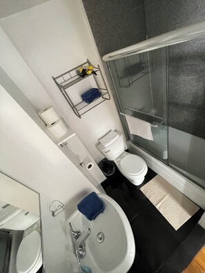 Hair dryer, towels, soap, toilet paper - Nest Aparthotel kitchenette  (New York)