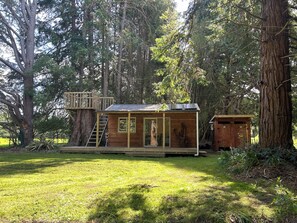 Exterior - Secluded Redwood Cabin.  Built from a redwood tree that blew down in a cyclone (Ashley Clinton)