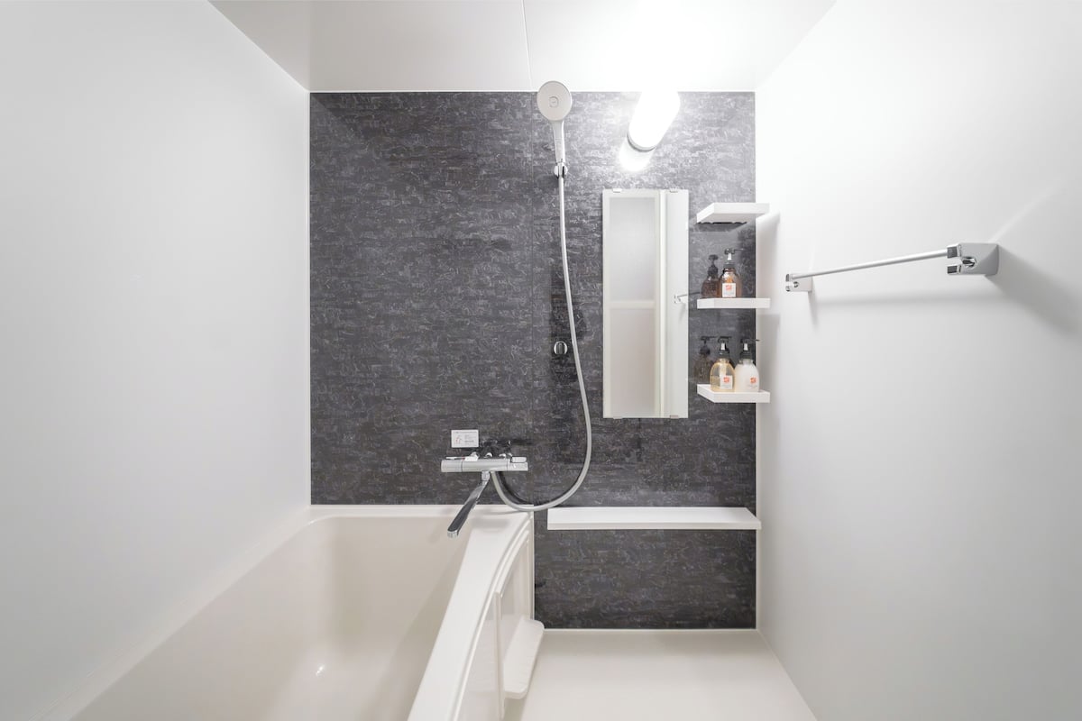 Combined shower/bathtub, free toiletries, hair dryer, towels