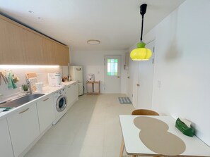 Fridge, microwave, coffee/tea maker, electric kettle