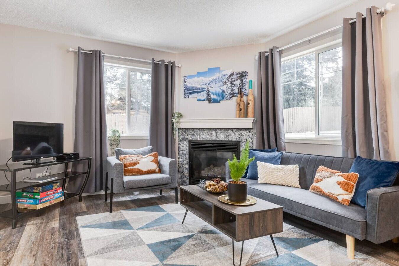 Televisión y chimenea 