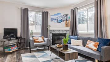 TV, fireplace
