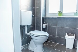 Departamento básico | Baño | Regadera, amenidades de baño gratuitas, secadora de cabello, toallas 