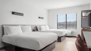Desk, laptop workspace, free WiFi, bed sheets