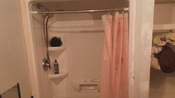 Shower, towels, toilet paper