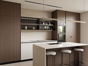 Refrigerador, microondas, horno y utensilios de cocina 