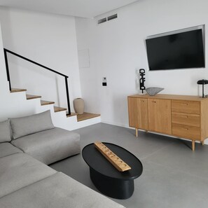 Living area - Stylish renovated apartment with breathtaking sunset & Mykonos town views (mykonos)