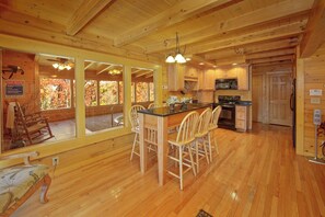 Fridge, microwave, oven, stovetop - Downtown Cabin|Private Pool|Hot Tub|Game Room (Pigeon Forge)
