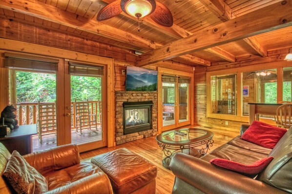 TV, fireplace, video games, DVD player - Downtown Cabin|Private Pool|Hot Tub|Game Room (Pigeon Forge)
