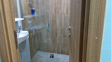 Regadera, shampoo, papel de baño