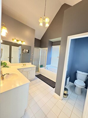 Ducha, bañera de hidromasaje, bidé y toallas