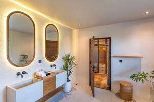 Room code: 2BR Pool Villa + 1W Airport (7) | Bathroom | Separate tub and shower, hydromassage showerhead, free toiletries