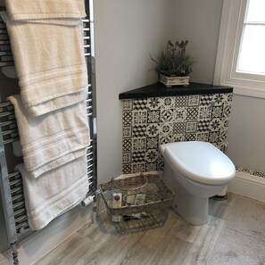 Dusche, Haartrockner, Handtücher, Seife