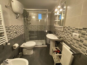 Douche, séchoir à cheveux, bidet, serviettes fournies