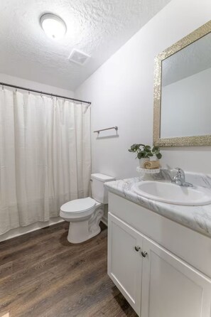 Sèche-cheveux, serviettes fournies, savon, papier toilette