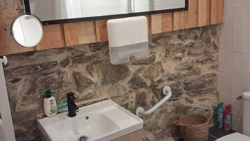 Hair dryer, soap, toilet paper