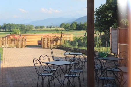 Outdoor dining. Cozy facility, suitable for those who do sports motorcycling hike animals allowed