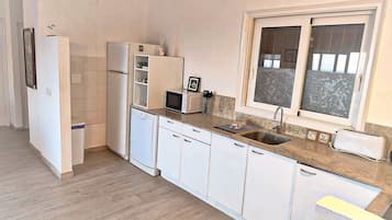 Frigorífico, microondas, horno y placa de cocina