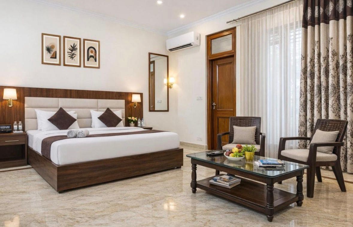 Dobbeltrom – deluxe | Skrivebord, skrivebord for bærbar PC, lydisolert og wi-fi (inkludert)