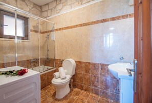 Hårtork, handdukar, tvål och toalettpapper