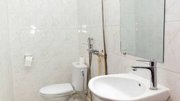 Shower, towels, toilet paper