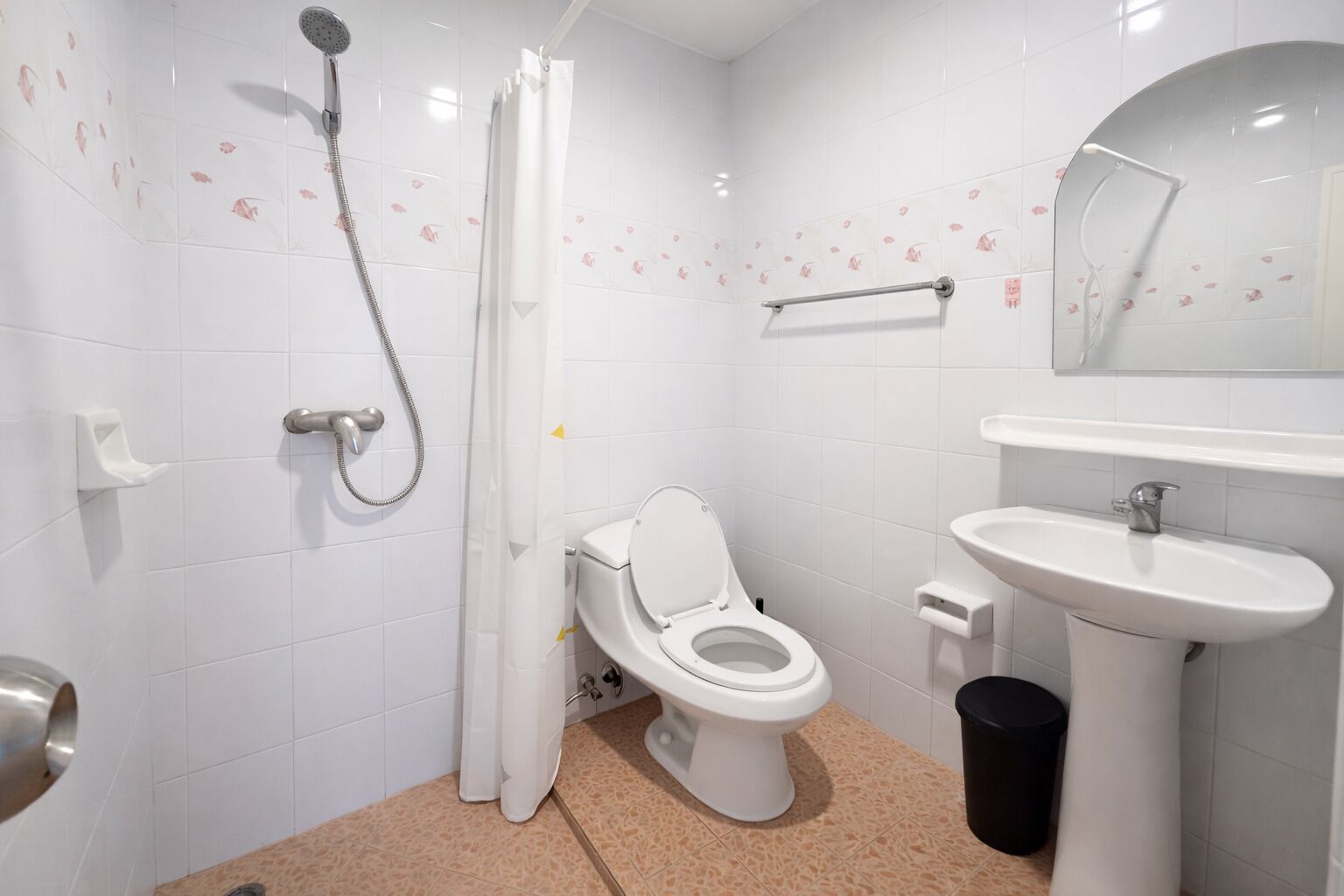 Shower, bidet, towels, soap