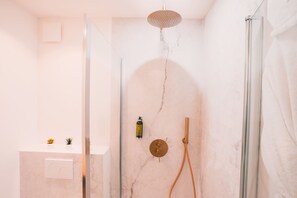 Regadera, secadora de cabello, toallas, shampoo 
