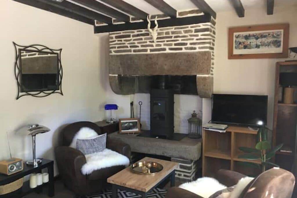 Télévision, cheminée, livres
