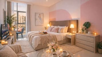 Premium bedding, memory foam beds, in-room safe, blackout drapes