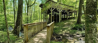 Treehouse by the Creek: Cozy Treetop Nest with a Hot Tub