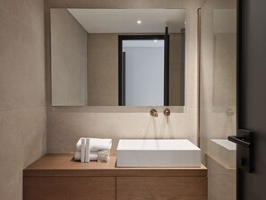 Standard Double Room | Bathroom | Shower, hair dryer, slippers, towels - Nur Pasalimani Hotel (Piraeus)