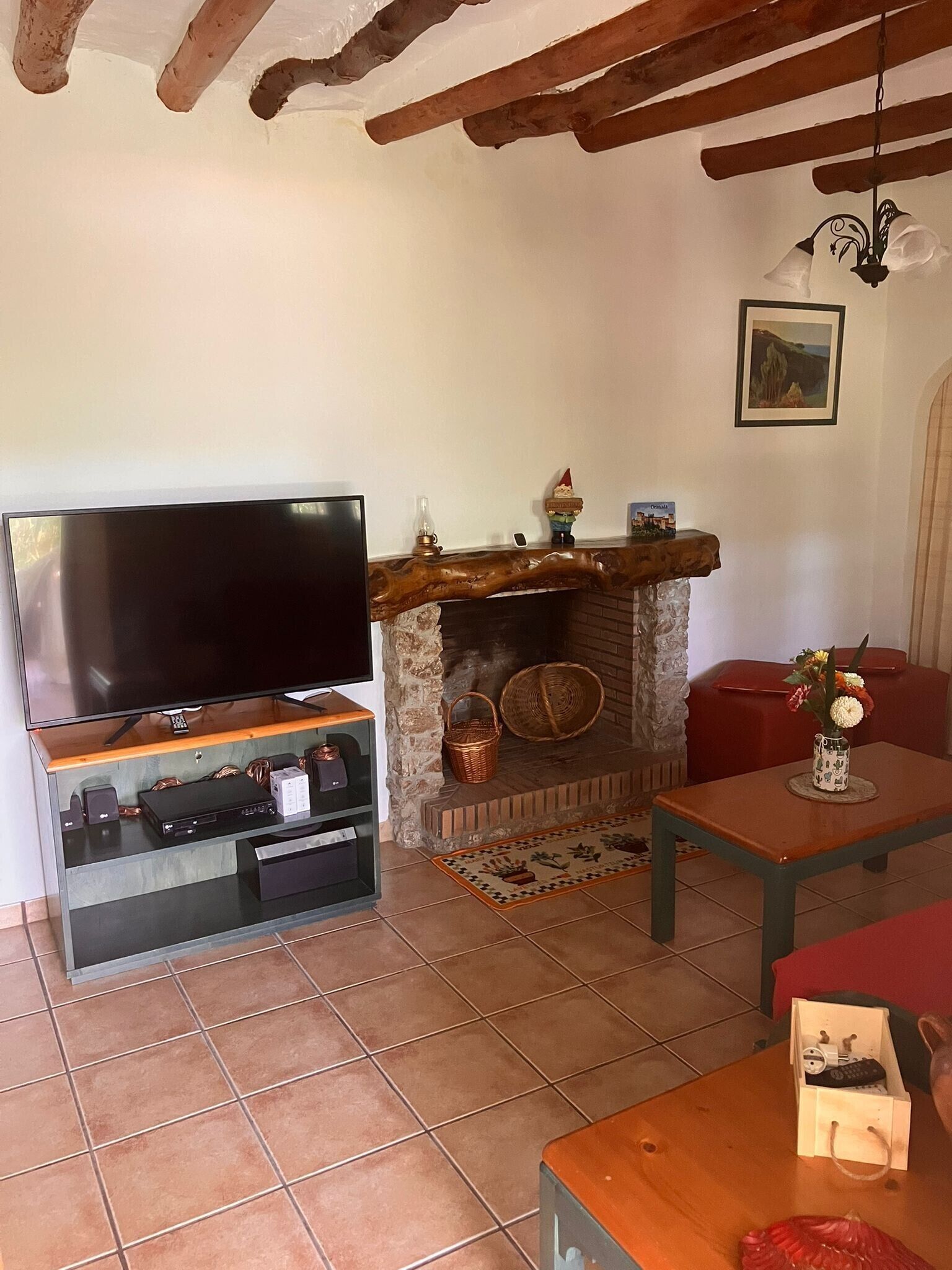 Een televisie en een open haard