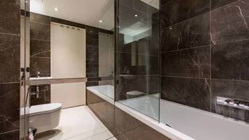 Hair dryer, shampoo, toilet paper