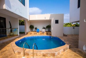 Outdoor pool, pool loungers