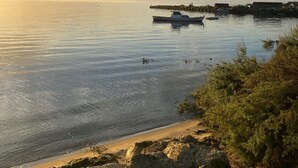 A calm waterfront scene with boats, a pier, and a beach. - Bungalow in Lège-Cap-Ferret between pine forest, lake and ocean (Lège-Cap-Ferret)