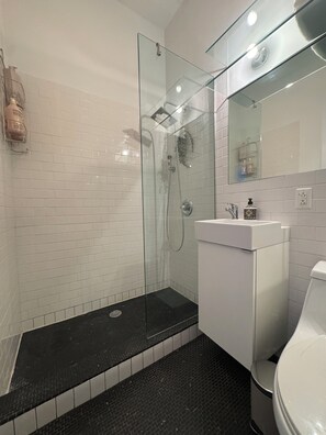 Shower, hair dryer, towels, soap - 2BR with Private Deck-360° Views in Charming Red Hook (Brooklyn)