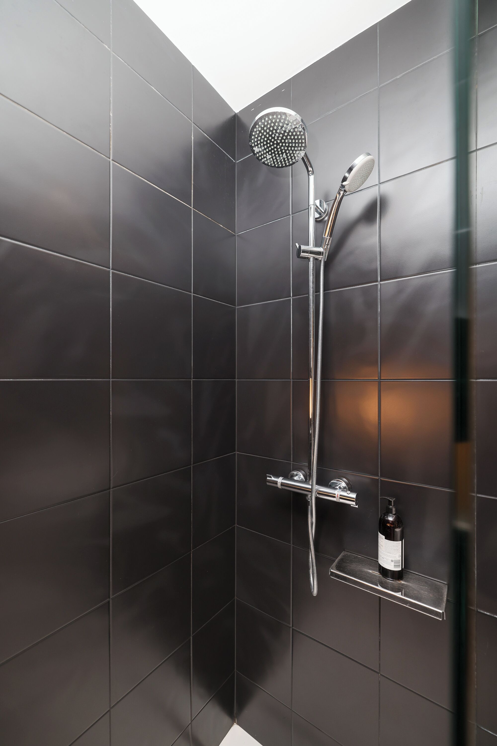 Combined shower/bathtub, hair dryer, towels, soap