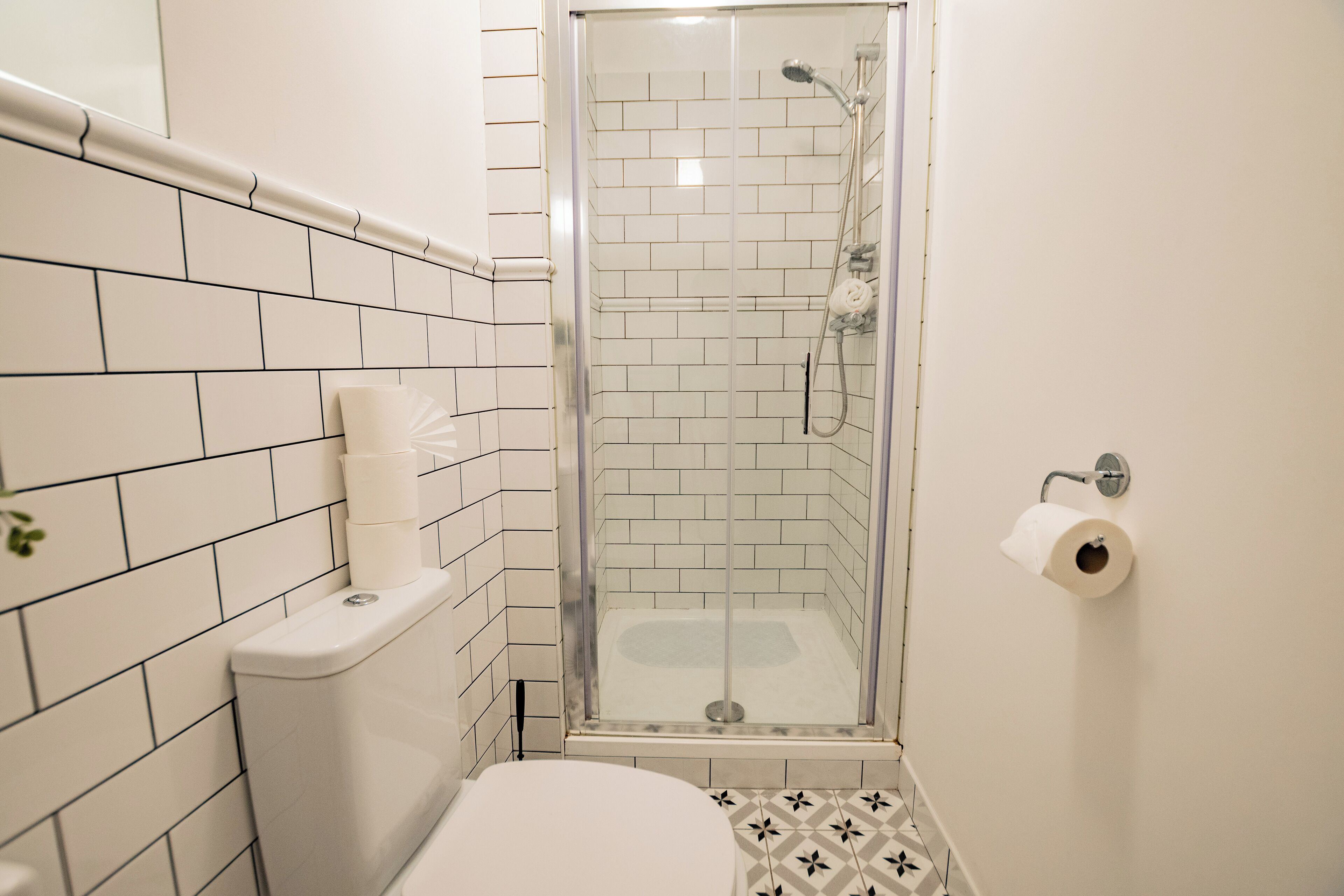 Regadera, secadora de cabello, toallas, jabón 