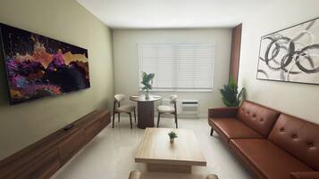 Elite Apartment | Living area | 46-inch Smart TV with cable channels