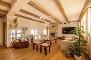 Smart TV, fireplace, ping pong, books