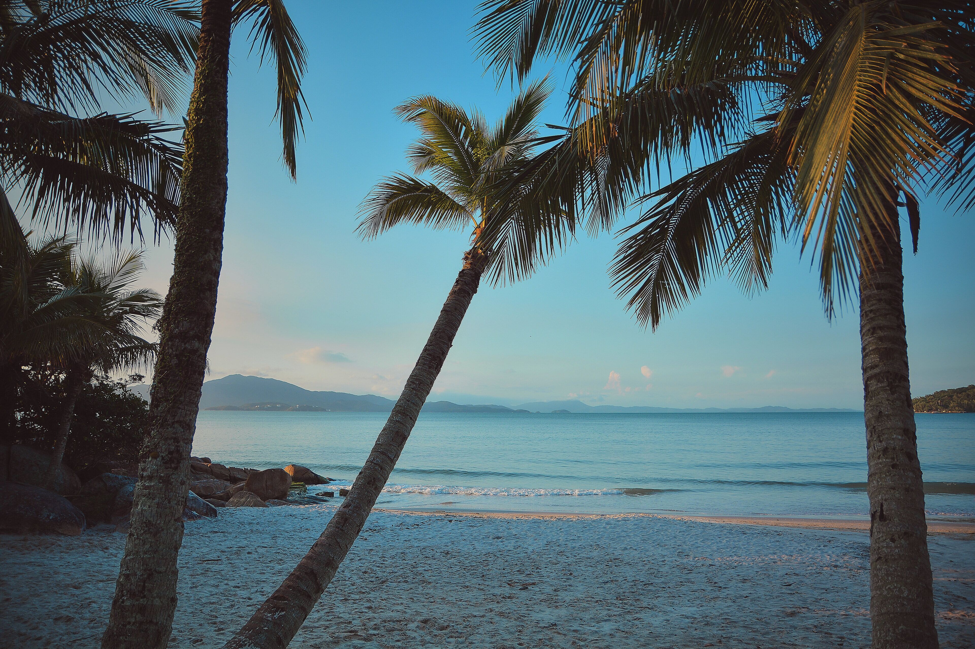En la playa y playa de arena blanca 