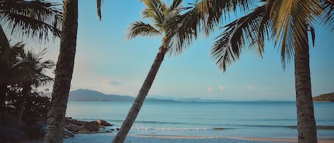 On the beach, white sand