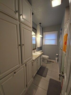 Dusche, Haartrockner, Handtücher, Seife