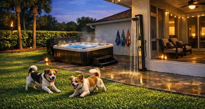 90‑Jet Hot Tub • Secure Dog Yard • Tropical Modern Retreat