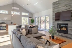 Télévision, cheminée, espaces bureaux