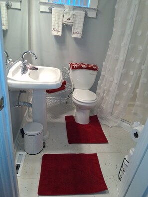 Sèche-cheveux, serviettes fournies, savon, shampoing