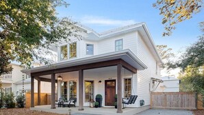 A two-story house with a covered porch, a front door, and a mailbox. - Private Pool, Coastal Cottonwood Retreat, Sleeps 13,  Beach Access (Inlet Beach)