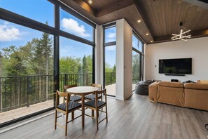 Televisión, chimenea, tenis de mesa y estéreo