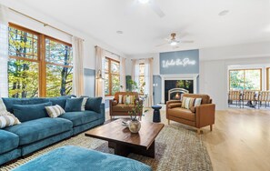 Living area - Pine Coast Landing: Hot Tub, Golf Simulator, Pool Table, Arcade Machine & More (Saugatuck)
