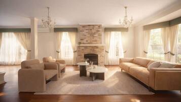 TV, fireplace